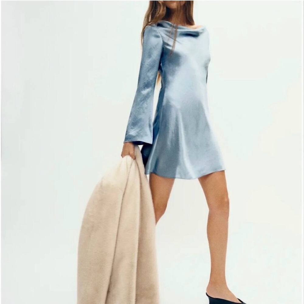 Reformation Light Blue Short/Mini silky dress